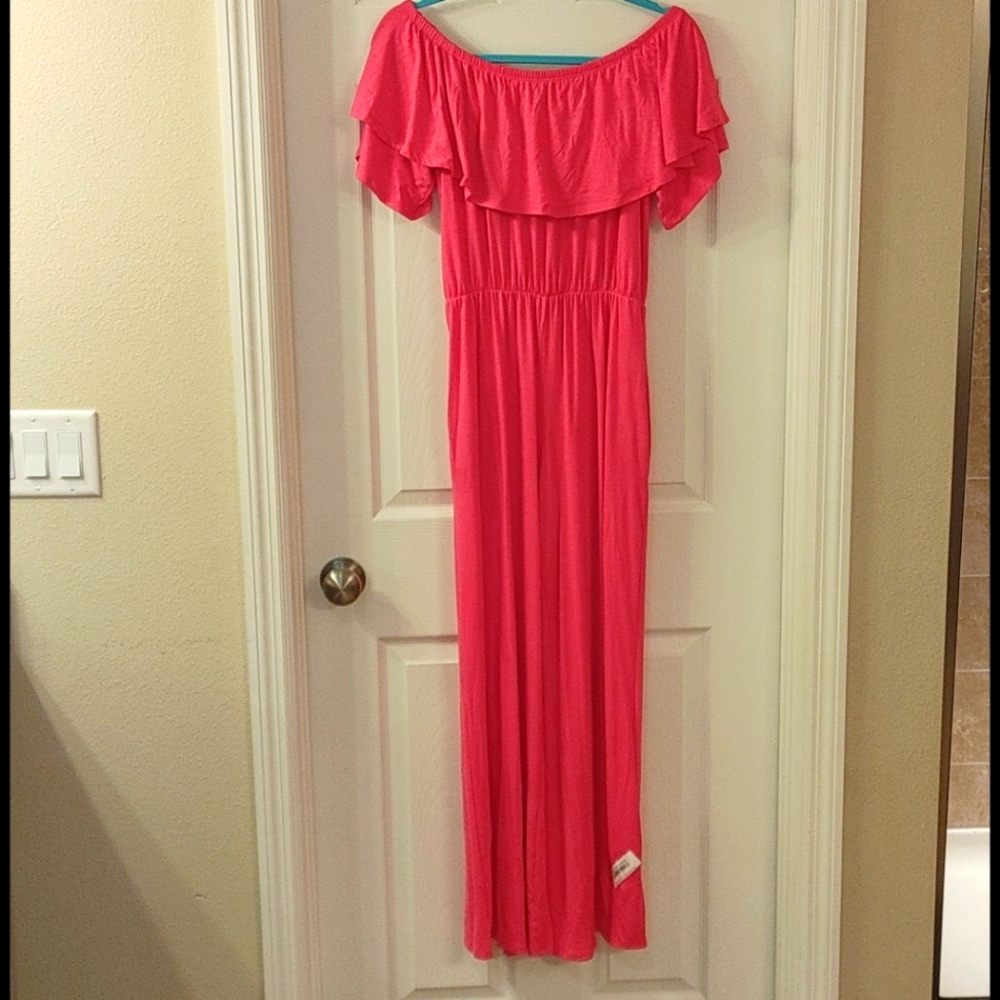 Hot pink off shoulder romper
